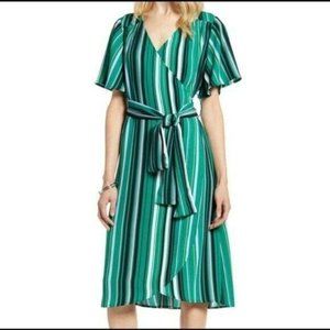 Halogen Striped Flutter Sleeve Full Wrap Dress